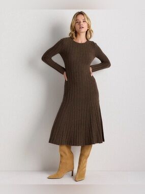 Quince Mongolian Cashmere Wide Rib Midi Dress Size Small